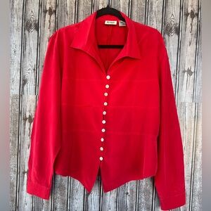 Rica Silk 100% Silk‎ Red Bottom Down Blouse size XL